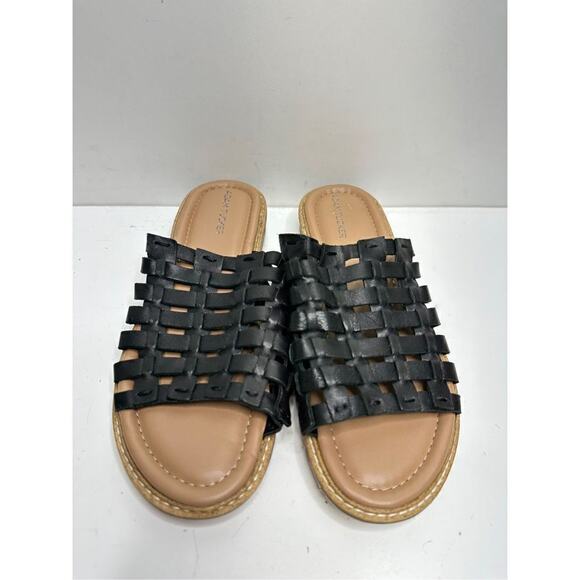 Me too Arien Sandals Womens Size 6.5 Black Woven Slip On Leather Slide - Picture 4 of 8